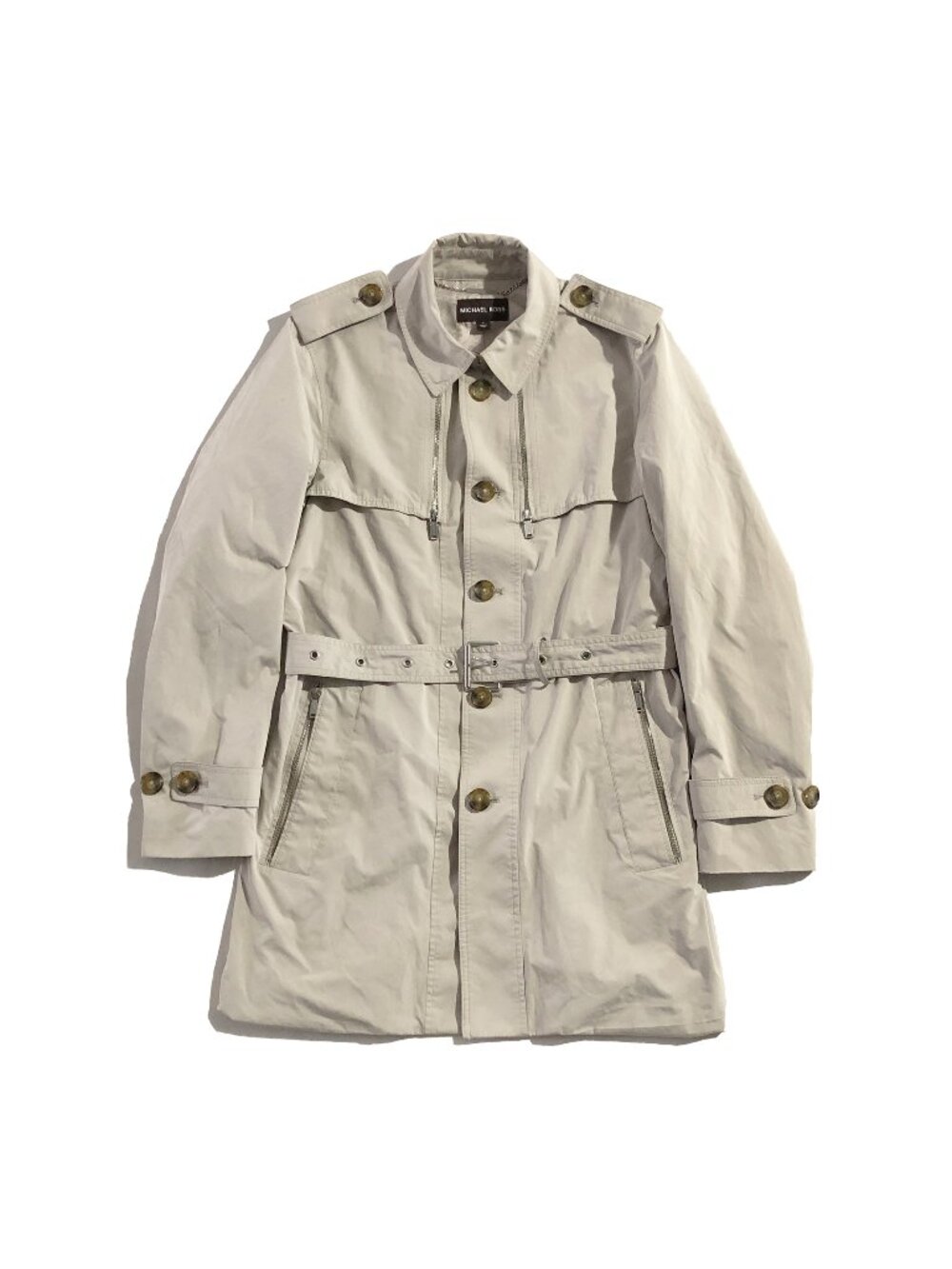 Michael Kors Trench Coat Womens Size M Beige/Khaki Belted Pointed Collar